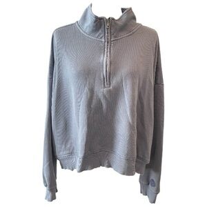Victoria's Secret PINK crop greyish blue quarter zip sweatshirt Size XXL